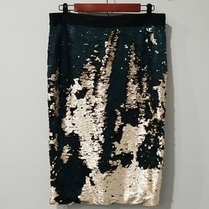 Teal & Gold Sequin Pencil Skirt SZ L